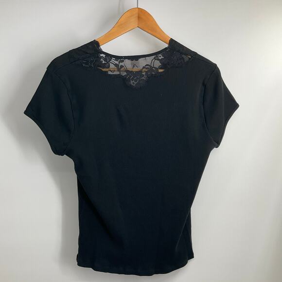 AUGUST SILK VIntage 90s Y2K  Black V-neck Lace Top Fairy Festival  whimsigoth XL - Picture 3 of 10